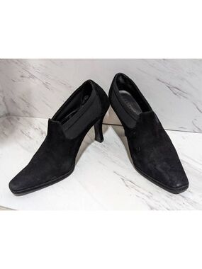 Moda Spana Women's Black Pull On Stretch Suede 3.5" Heel Ankle Boots Size 8M